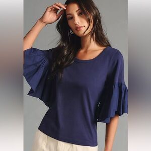 MAEVE ANTHROPOLOGIE RUFFLE-SLEEVE TEE BLOUSE TOP-NWT